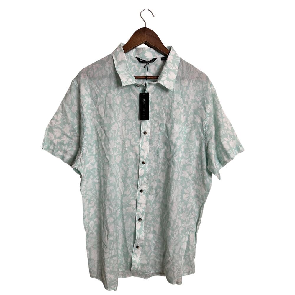 Travis Mathew Double Room Short Sleeve Button-Up Shirt Eggshell Blue size XL NWT